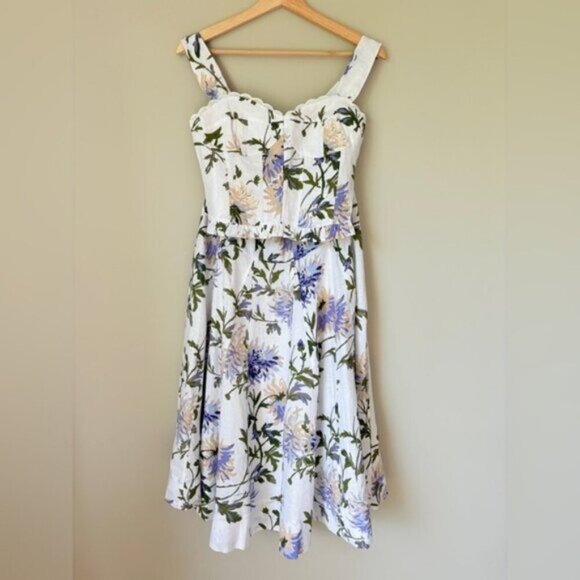 NEW Reformation Anatolia Linen Corset Two Piece Serenity White Floral US 4 UK 8 - Picture 6 of 15